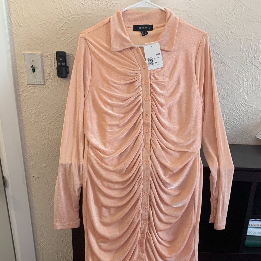 Forever 21+ Blush Ruched Knit Shirt Dress - 1X (New With Tags)